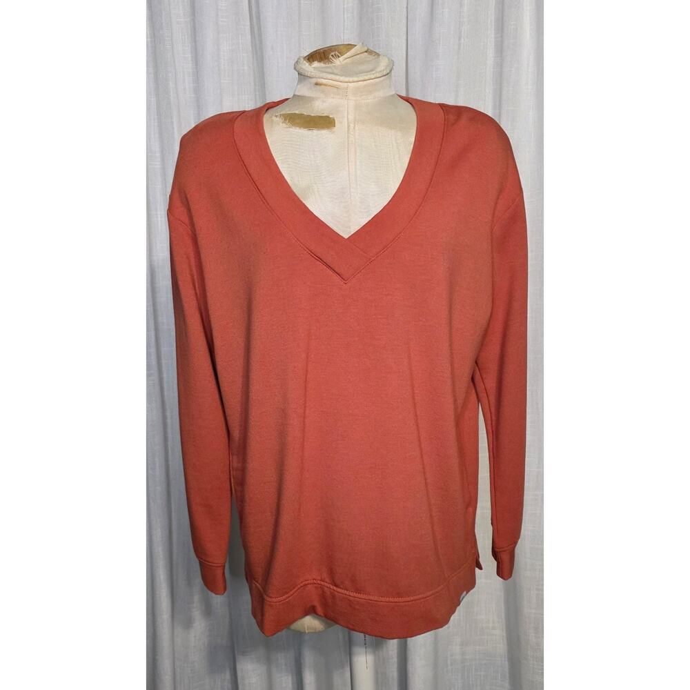 Orvis Ladies V-Neck Sweater Orange Modal Blend Size Medium